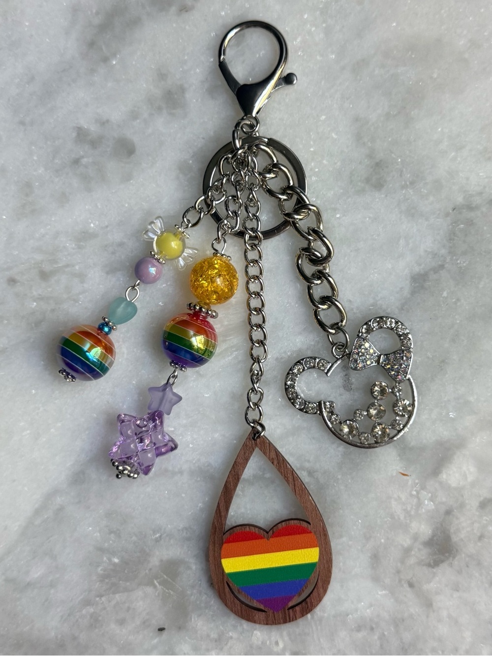 Rainbow Heart & Beaded Keychain Charm 🌈